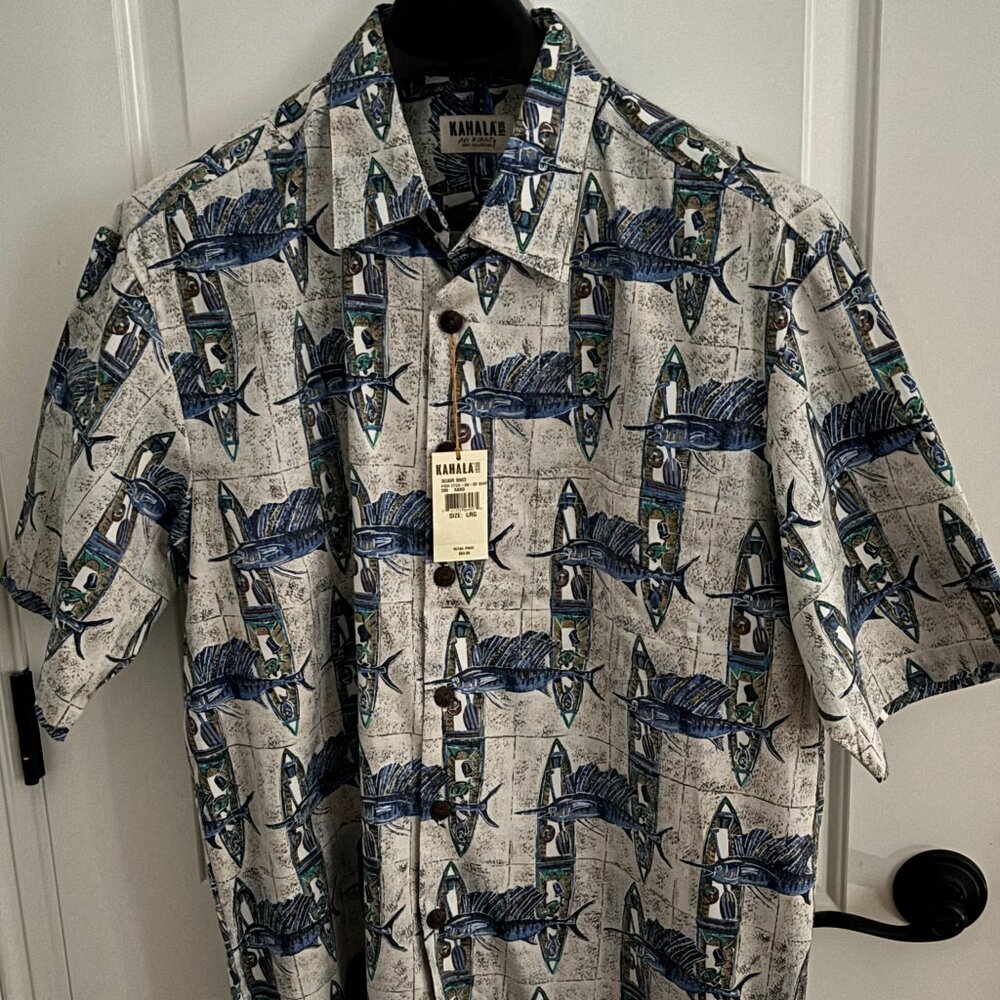 Kahala Avi Kiriaty L Fish Catch Sand Aloha Shirt NWT